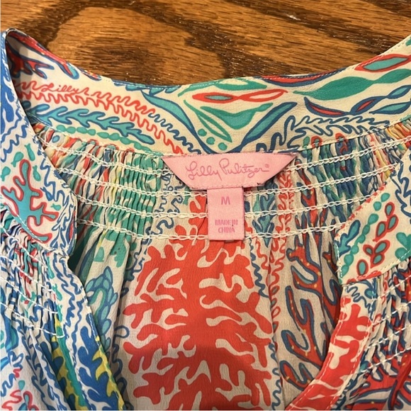 Lilly Pulitzer Multicolor Printed Peasant Tunic - Blue, Coral, Green - Picture 5 of 5